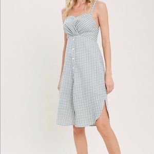 Sage Gingham Gathered Empire Midi Dress